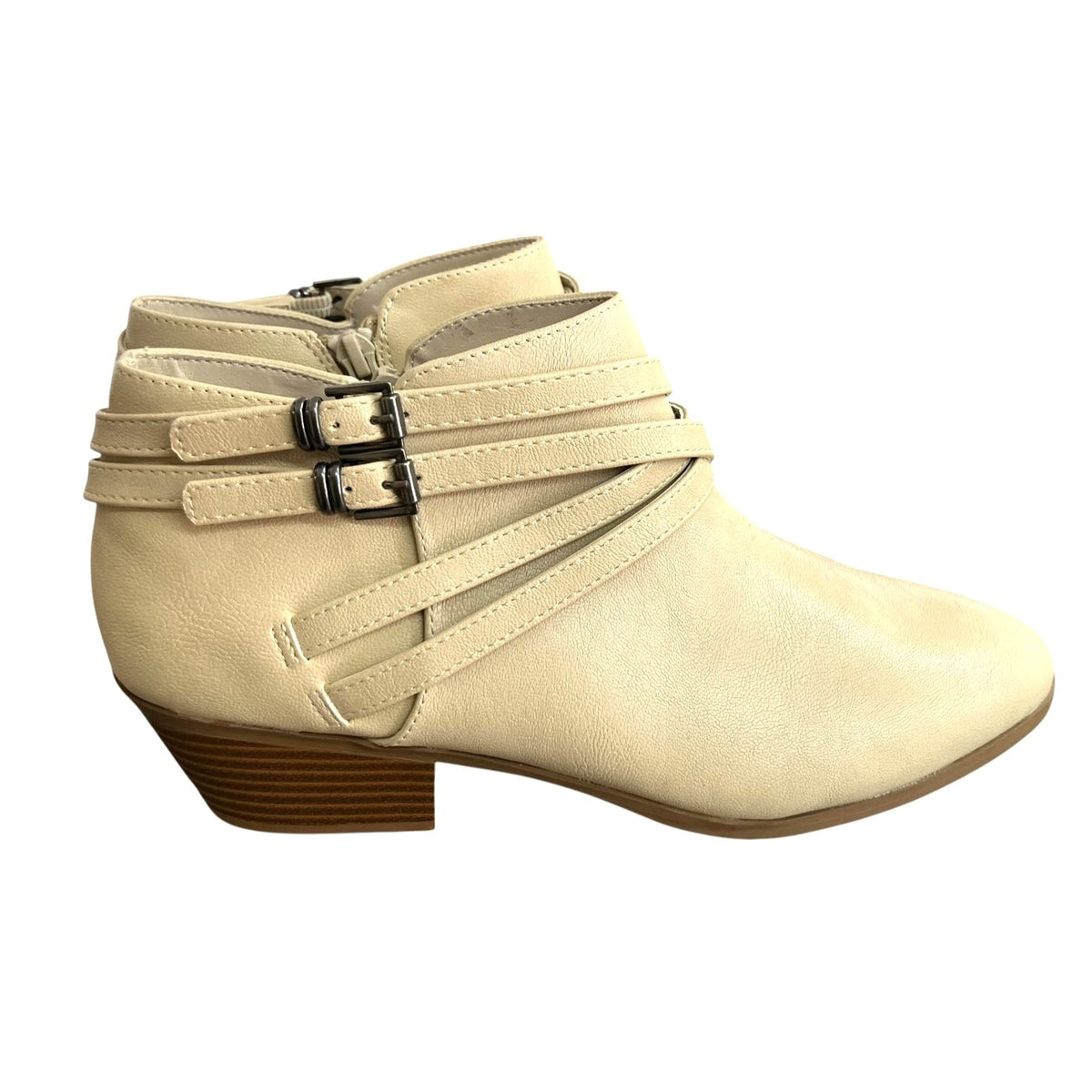 Style & Co Women's Willoww Belt Block Heel Vanilla White Booties Size 8.5 M