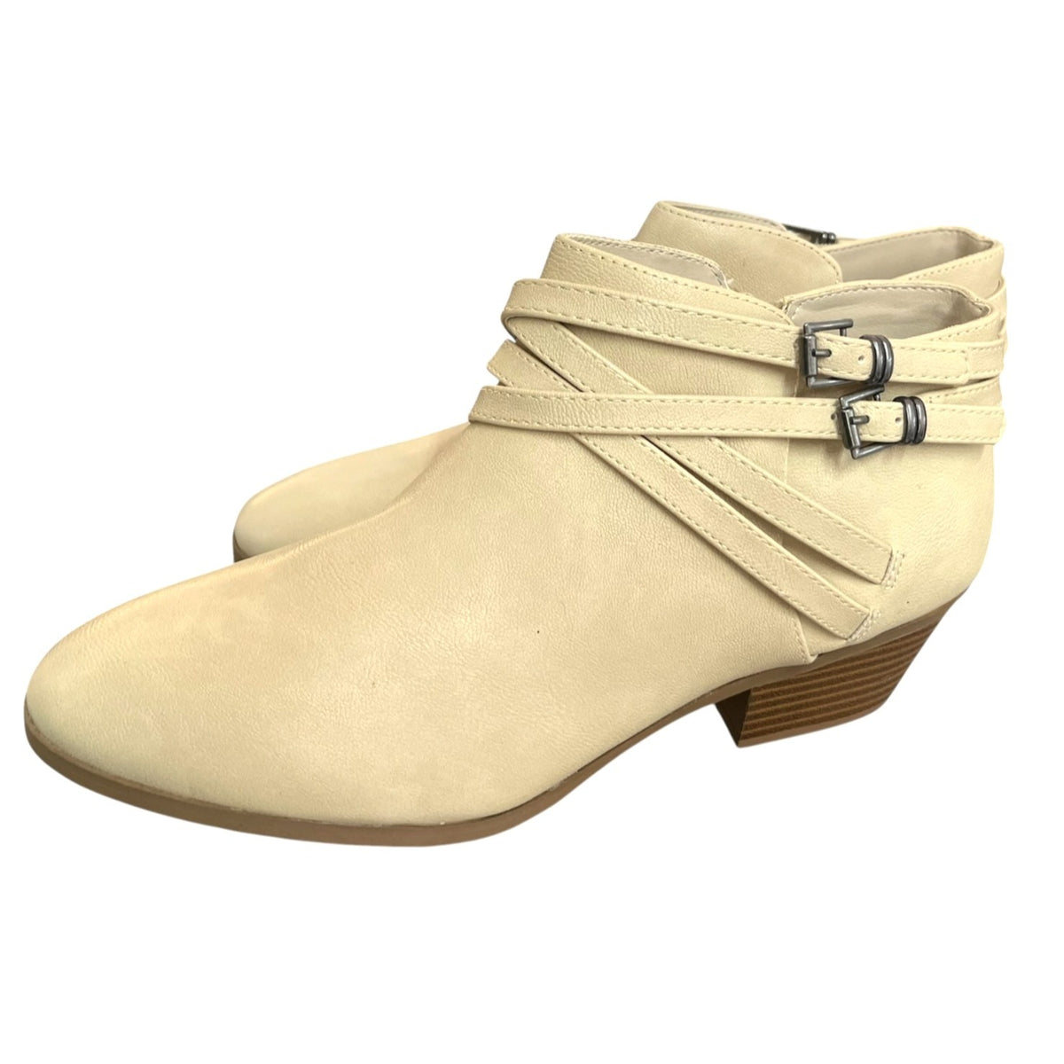Style & Co Women's Willoww Belt Block Heel Vanilla White Booties Size 8.5 M
