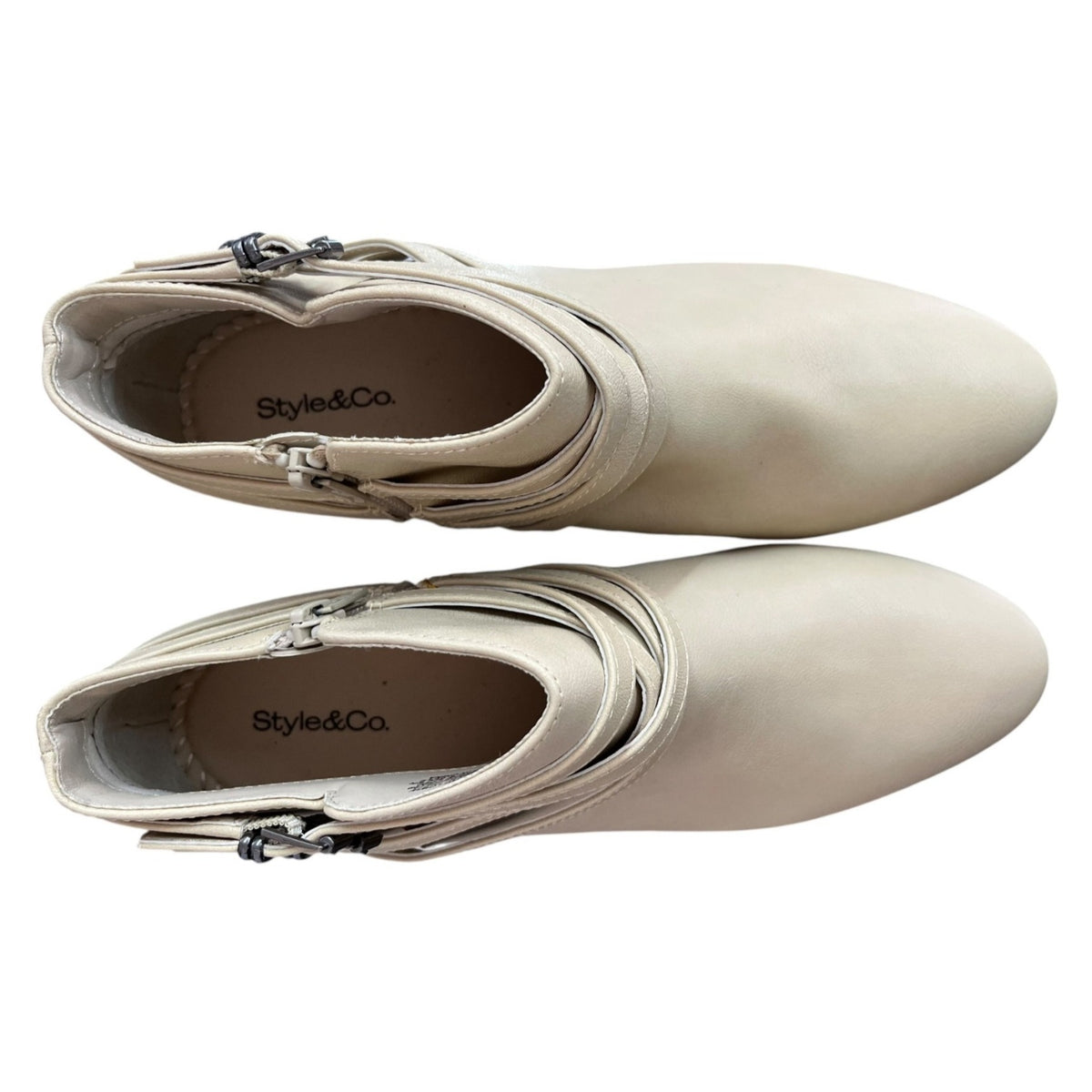 Style & Co Women's Willoww Belt Block Heel Vanilla White Booties Size 8.5 M
