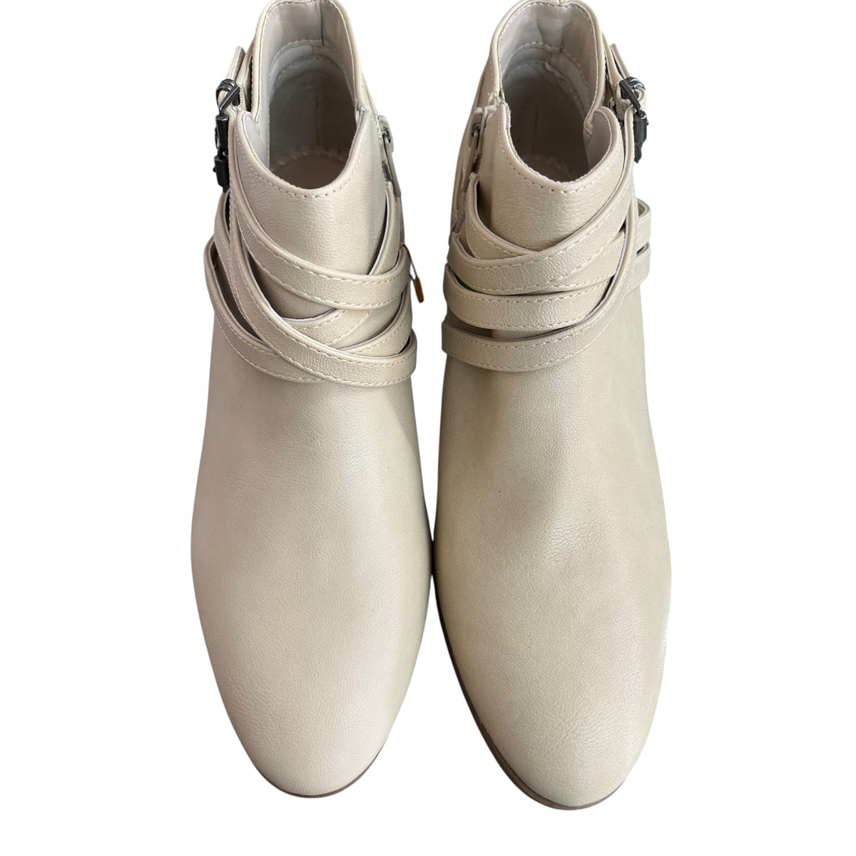 Style & Co Women's Willoww Belt Block Heel Vanilla White Booties Size 8.5 M
