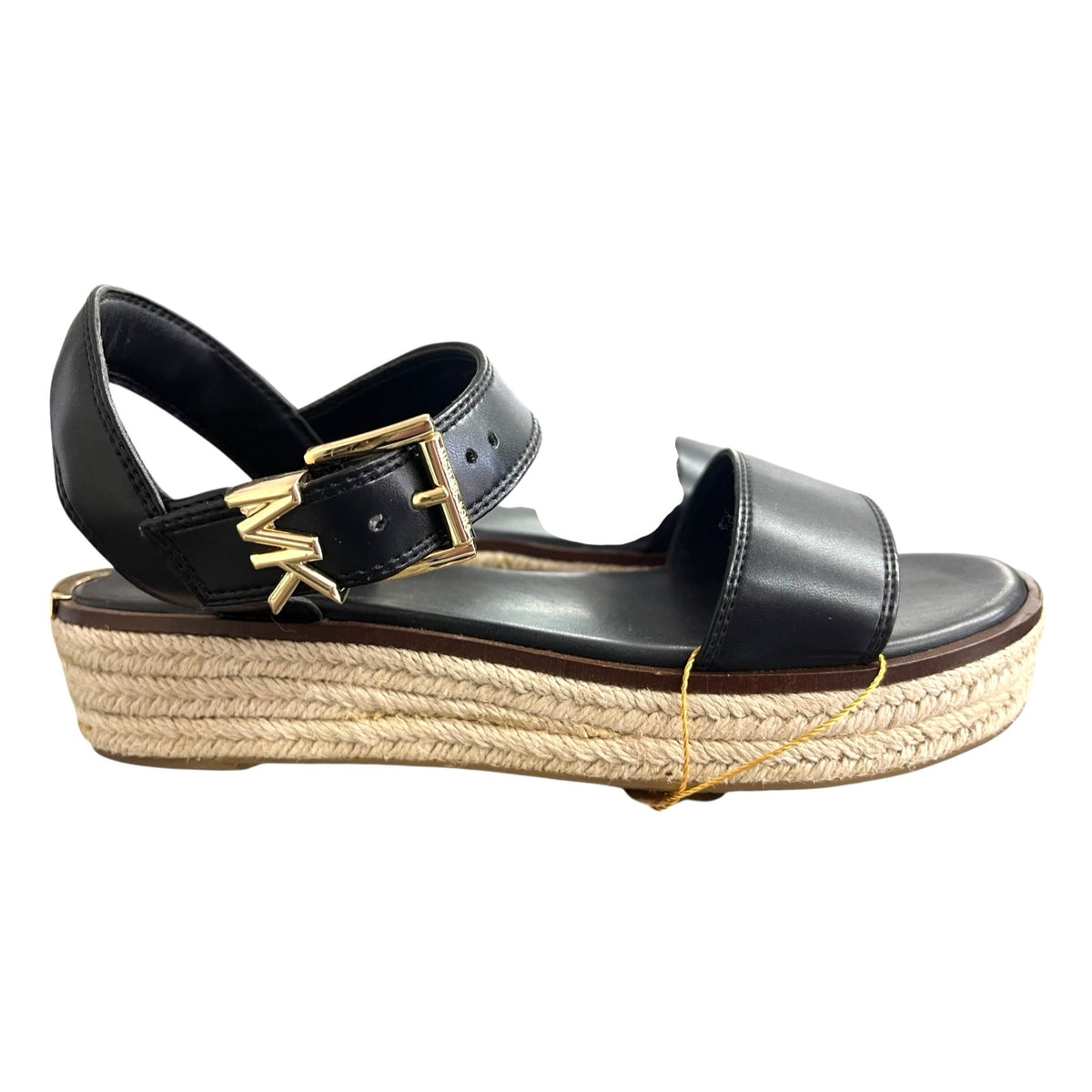 Michael Kors Richie Platform Espadrille Sandals Black Leather Size 7 NWOB