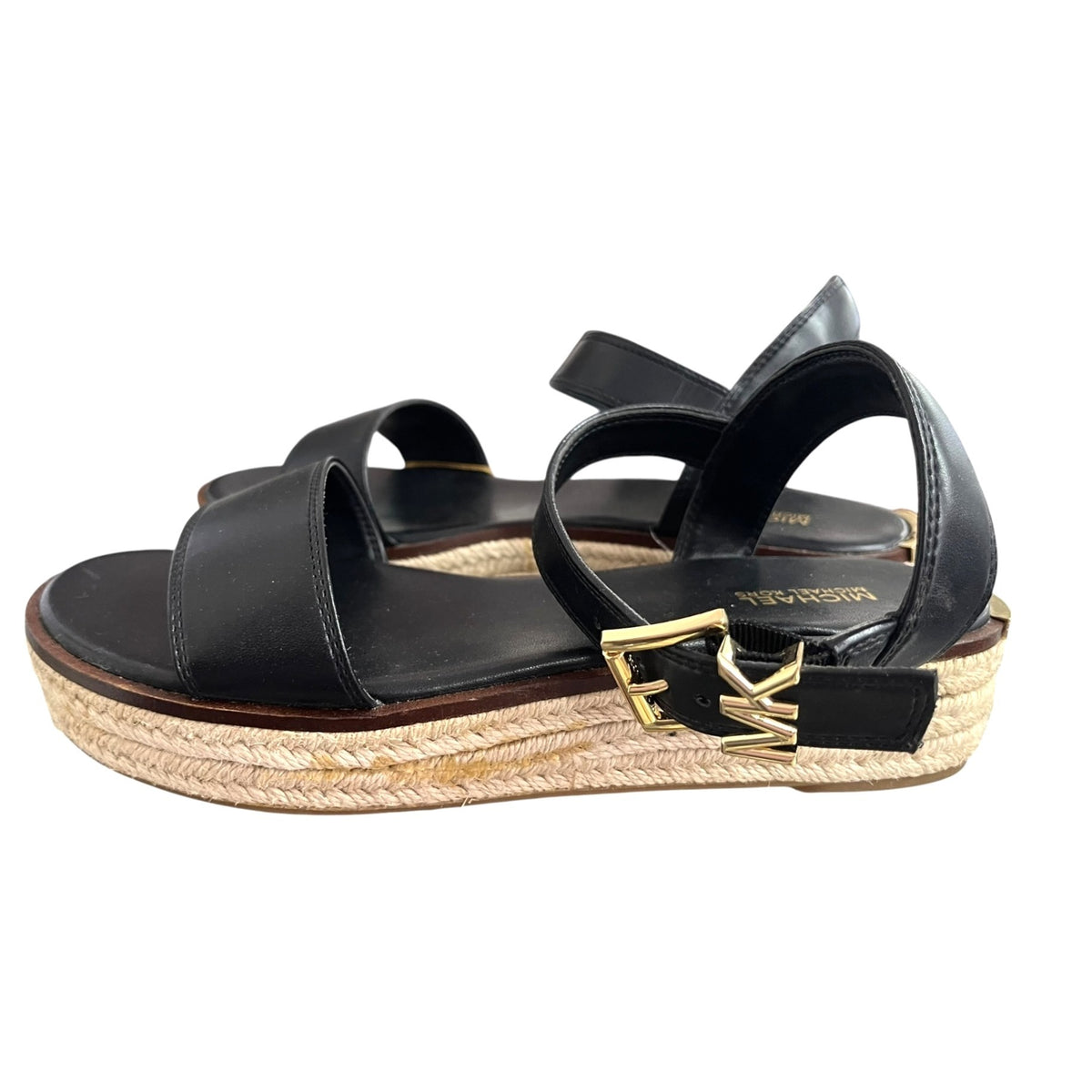 Michael Kors Richie Platform Espadrille Sandals Black Leather Size 7 NWOB