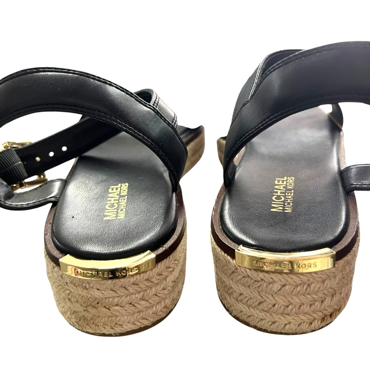 Michael Kors Richie Platform Espadrille Sandals Black Leather Size 7 NWOB