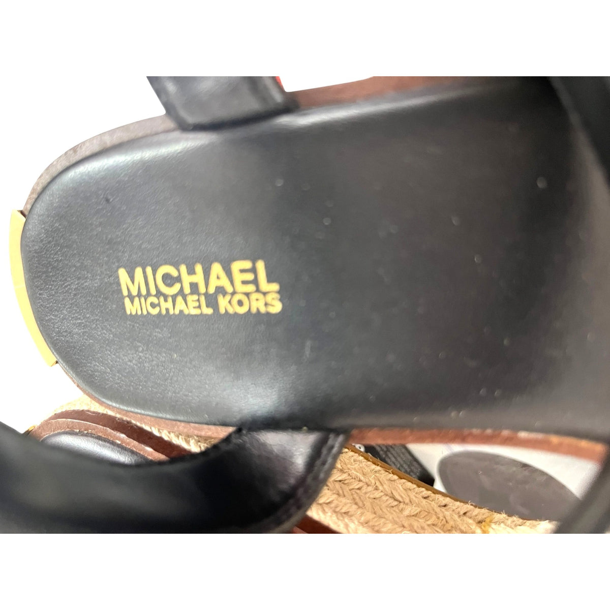 Michael Kors Richie Platform Espadrille Sandals Black Leather Size 7 NWOB