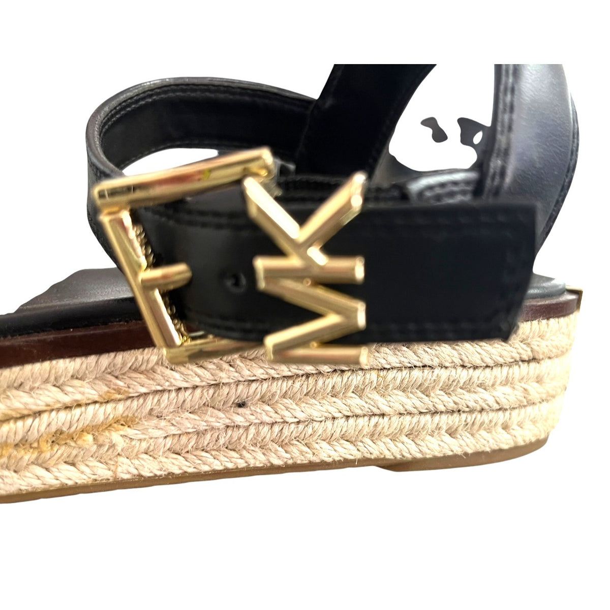 Michael Kors Richie Platform Espadrille Sandals Black Leather Size 7 NWOB