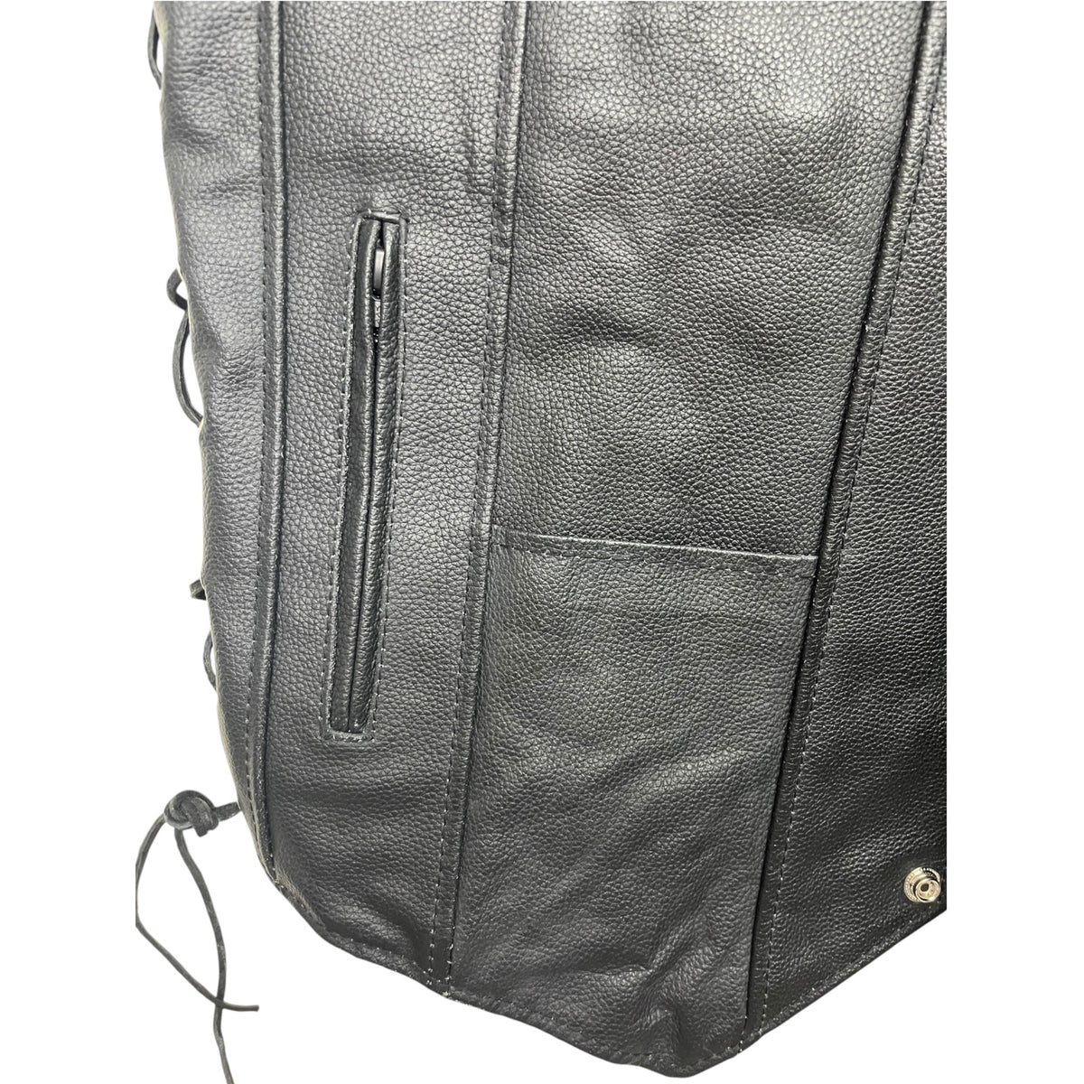 Alpha Cycle Gear Black Leather Motorcycle Vest Sz L