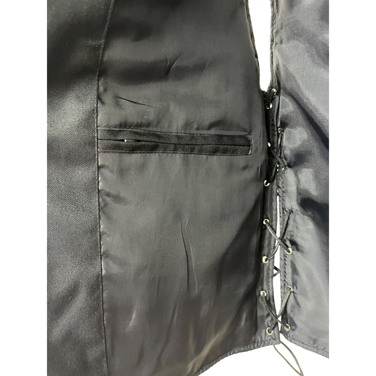 Alpha Cycle Gear Black Leather Motorcycle Vest Sz L