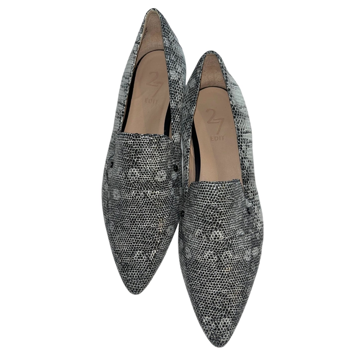 27 Edit Women's Leather Snakeskin Print Pointed Toe Loafers Size 9 Gray/Black