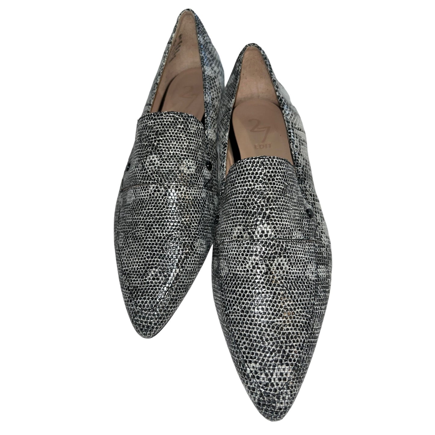 27 Edit Women's Leather Snakeskin Print Pointed Toe Loafers Size 9 Gray/Black
