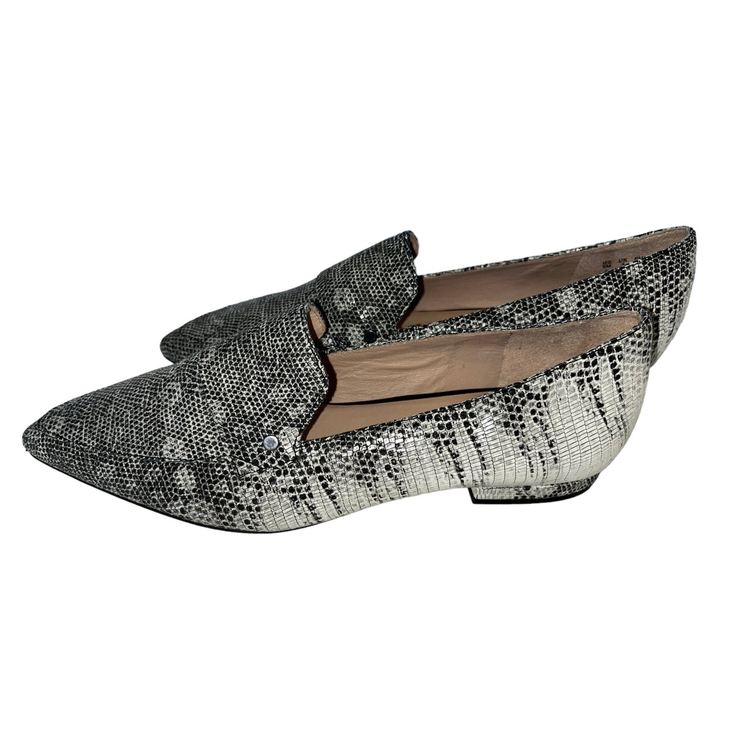 27 Edit Women's Leather Snakeskin Print Pointed Toe Loafers Size 9 Gray/Black