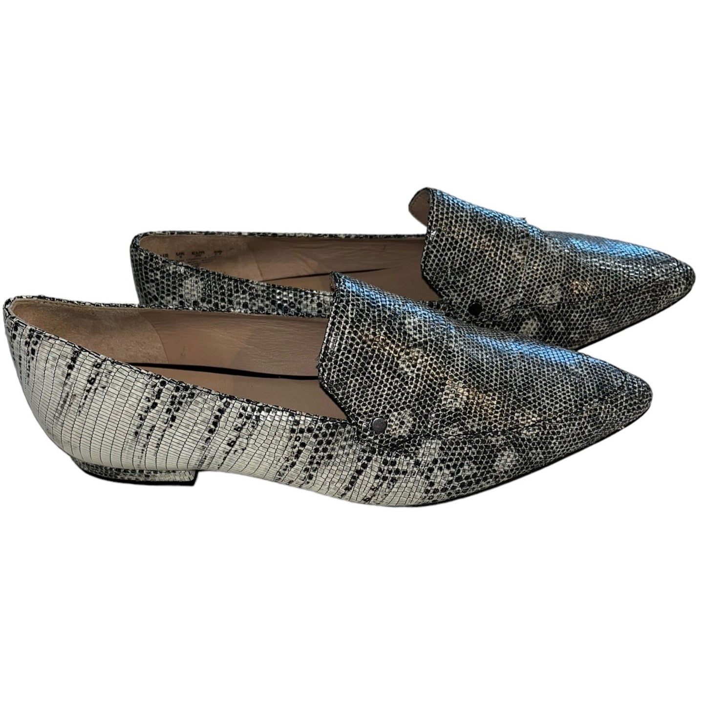 27 Edit Women's Leather Snakeskin Print Pointed Toe Loafers Size 9 Gray/Black