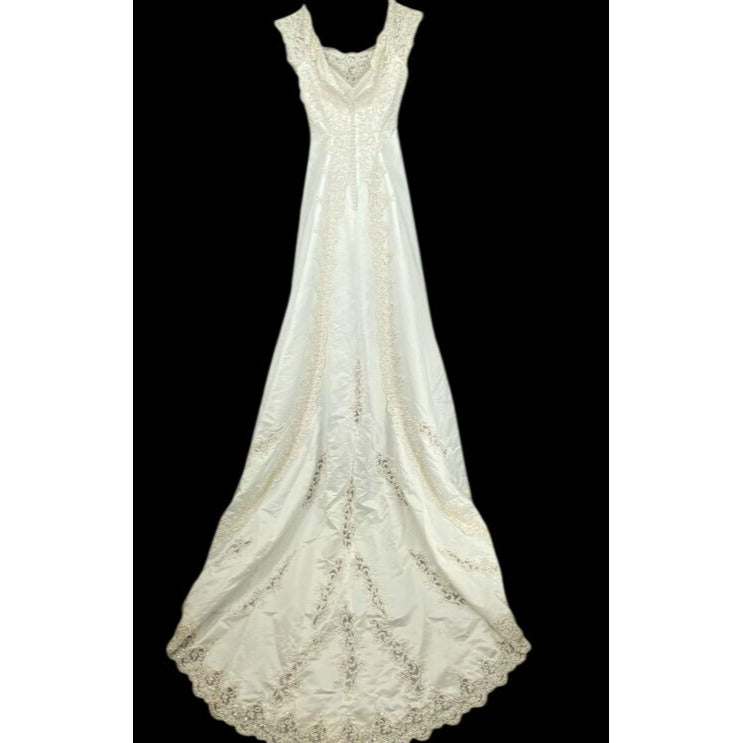 Michaelangelo Off White A-Line Cap Sleeve wedding dress SZ 14