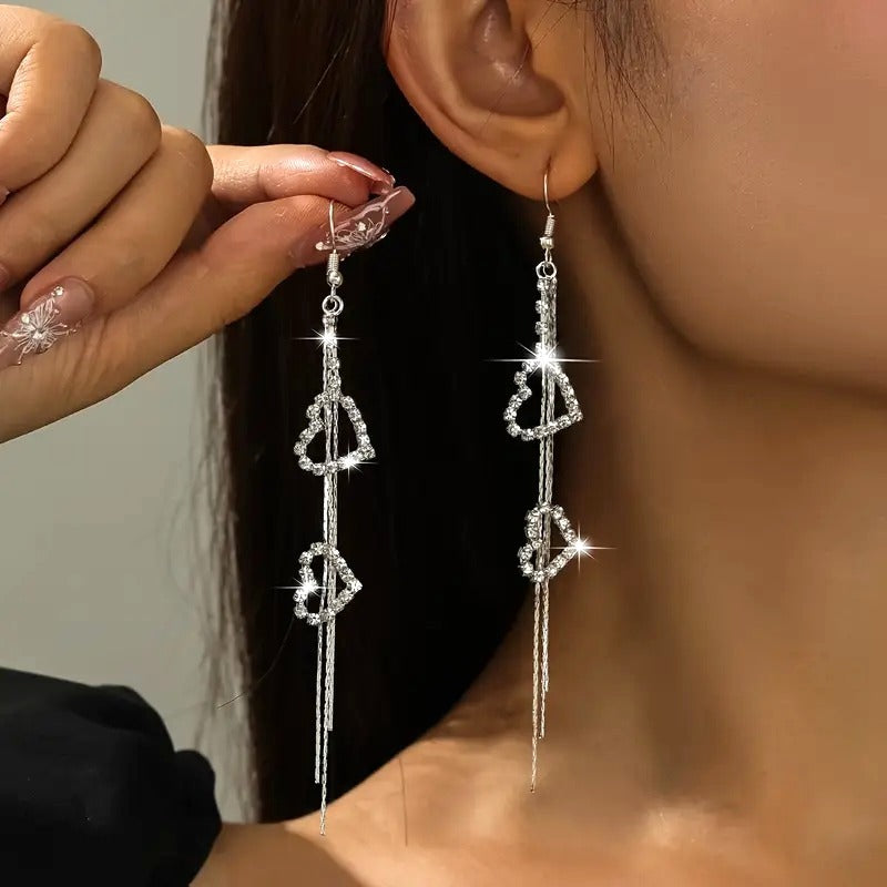 Heart Dangle Silver Tone Earrings NEW