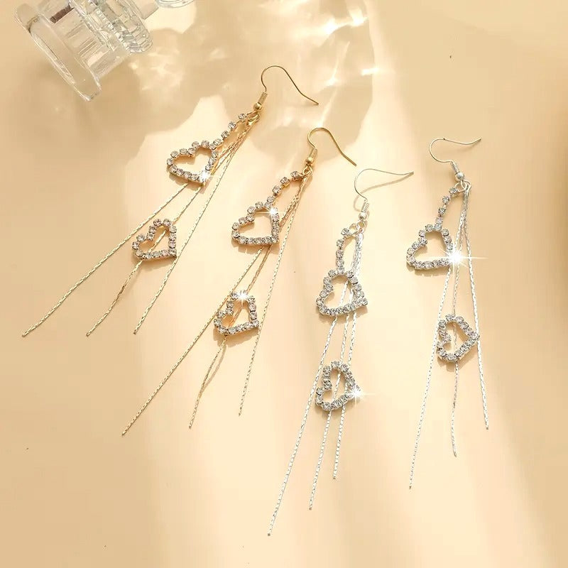 Heart Dangle Silver Tone Earrings NEW