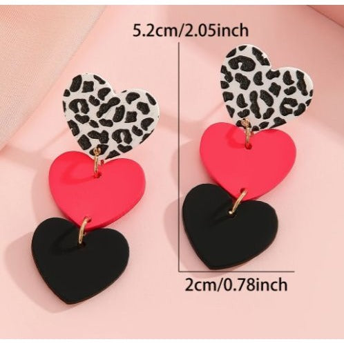 Leopard & Solid Color Heart Dangle Earrings