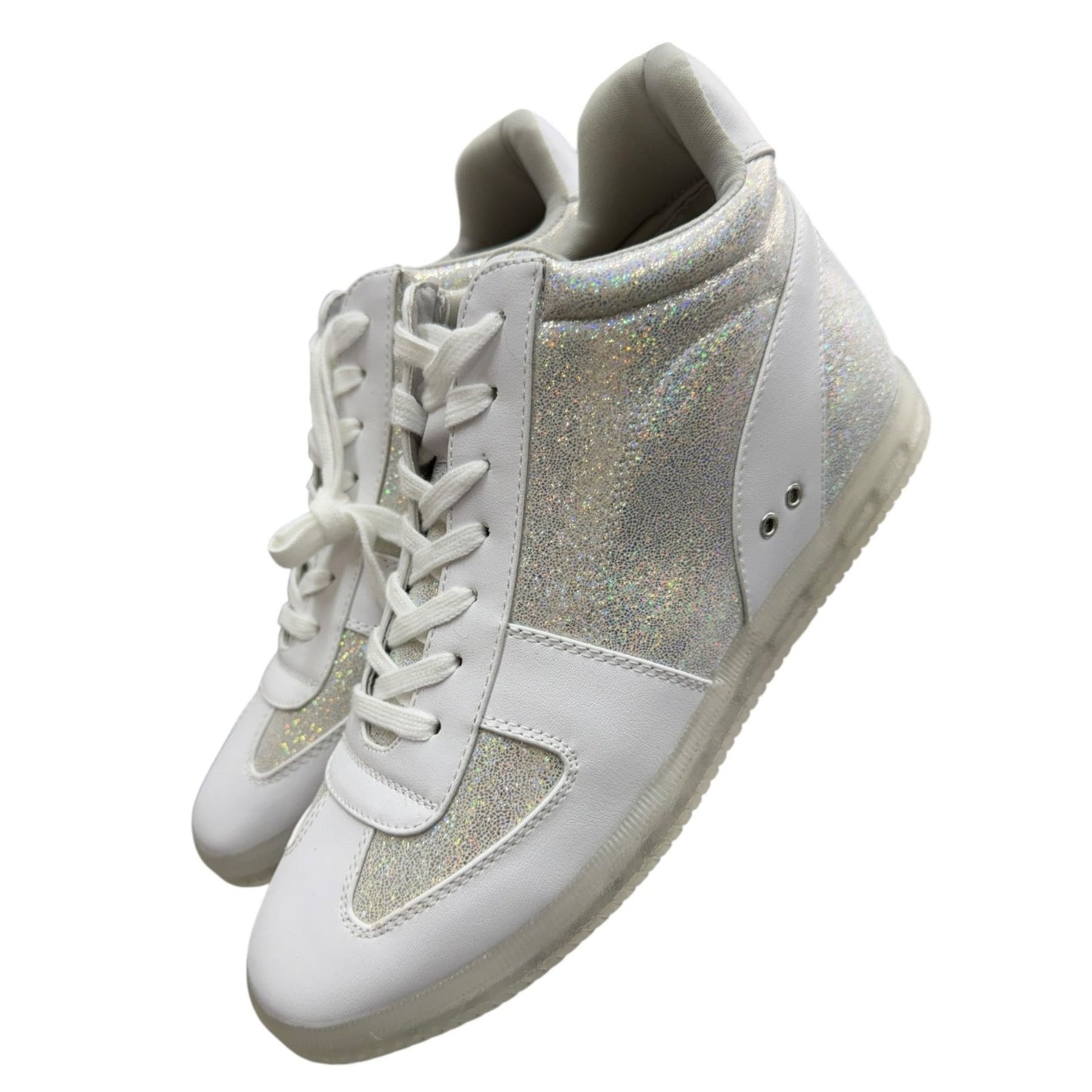 True Craft Women's White & Glitter Sneakers Size 10