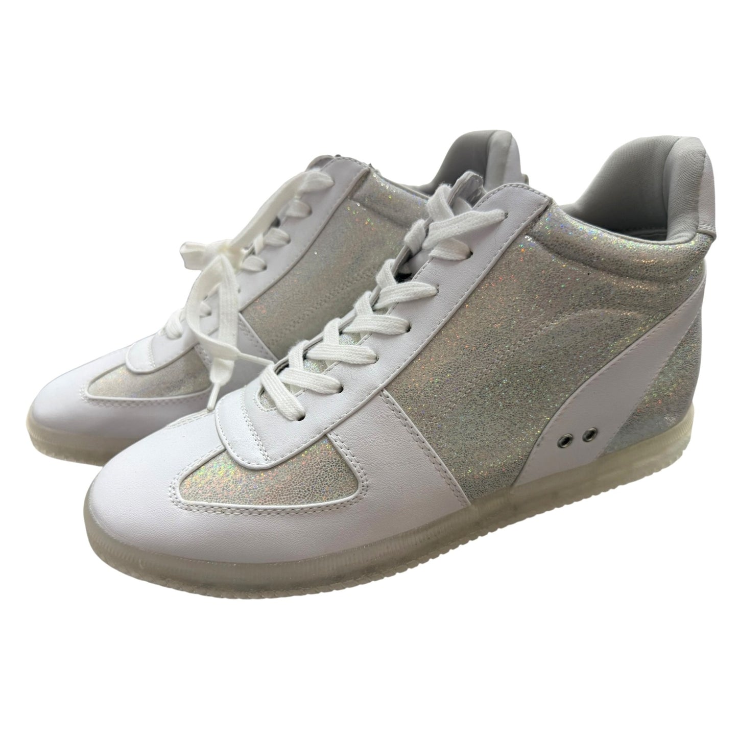 True Craft Women's White & Glitter Sneakers Size 10