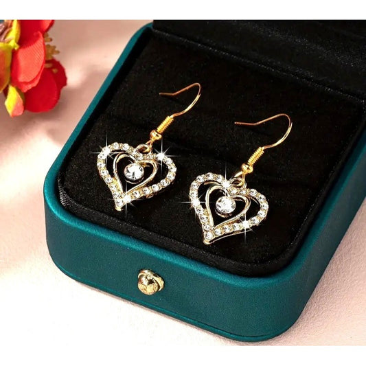Gold Tone Heart-Shaped Drop Earrings