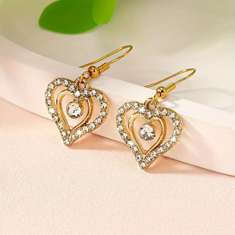 Gold Tone Heart-Shaped Drop Earrings