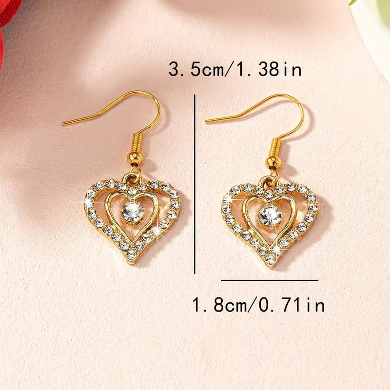 Gold Tone Heart-Shaped Drop Earrings