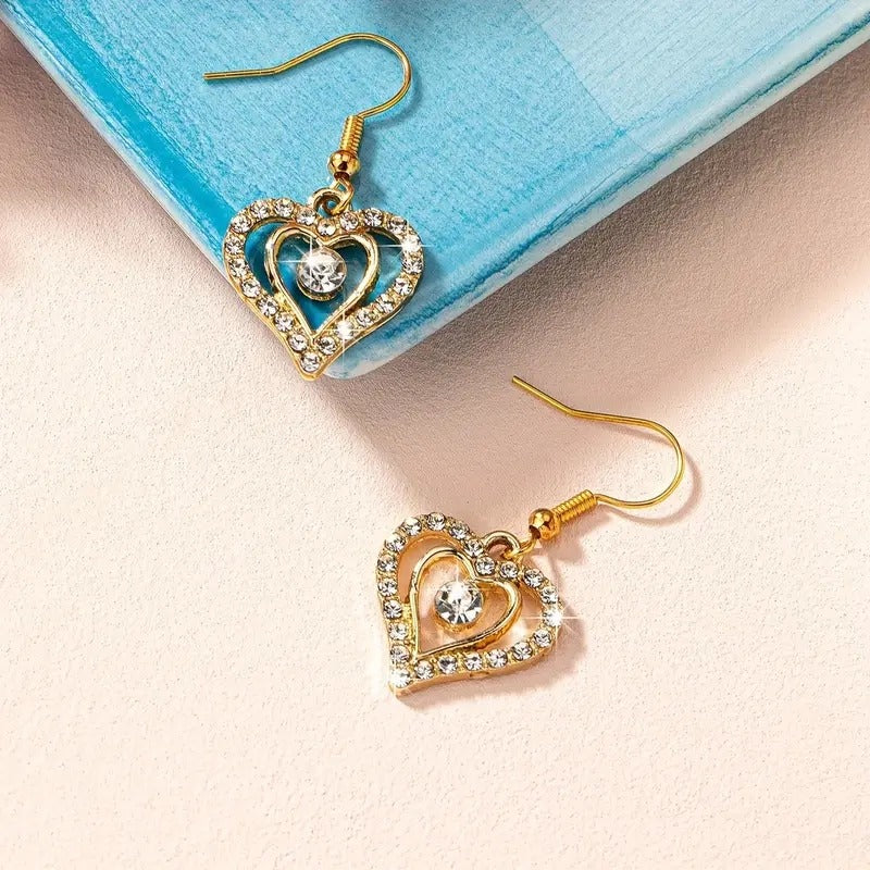 Gold Tone Heart-Shaped Drop Earrings