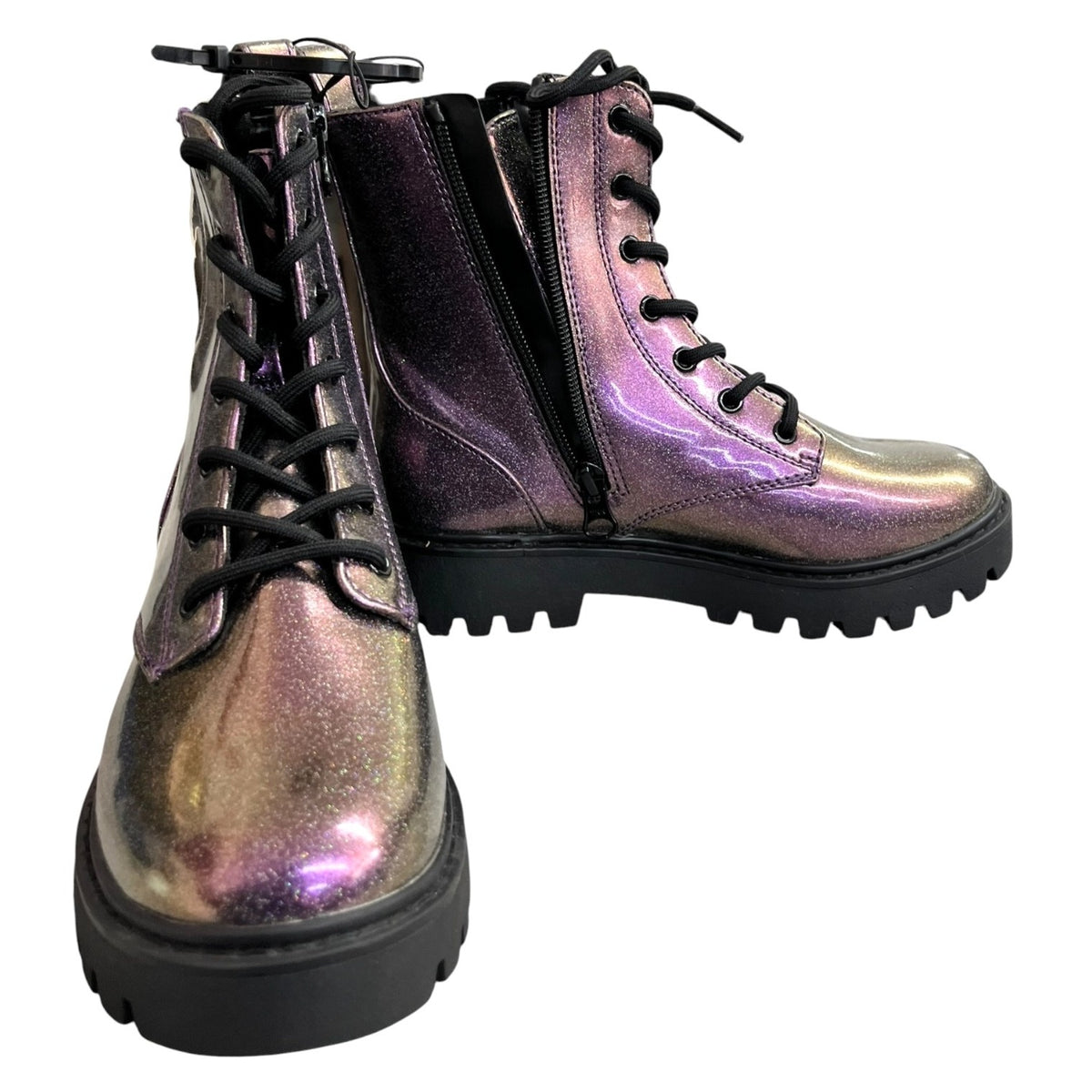 Art Class Girls' Rochelle Glitter Zipper Lace-up Combat Boot Youth Size 2 NWT