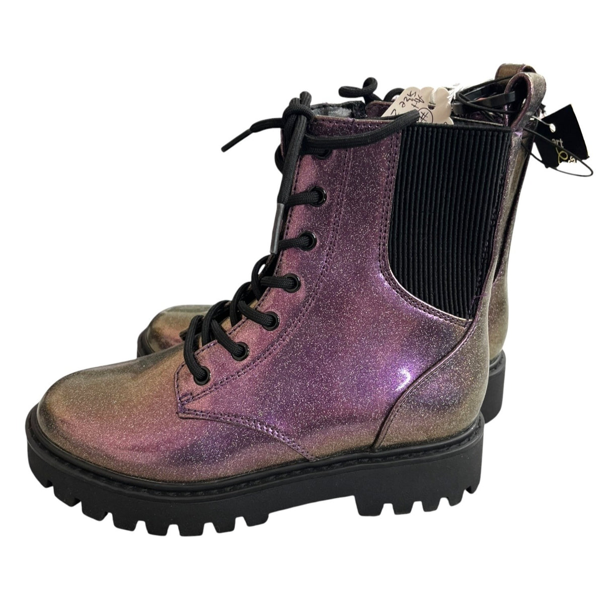 Art Class Girls' Rochelle Glitter Zipper Lace-up Combat Boot Youth Size 2 NWT