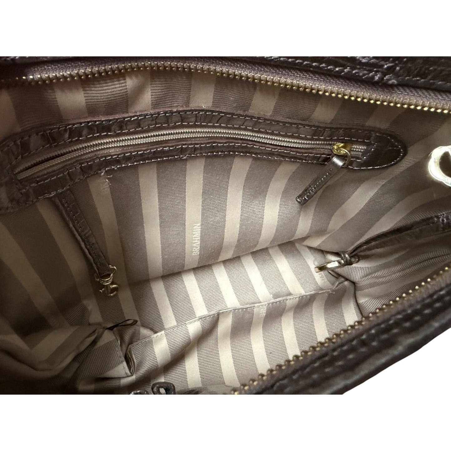 Brahmin Metallic Croc-Embossed Leather Satchel With Top Handles & Adjustable Strap