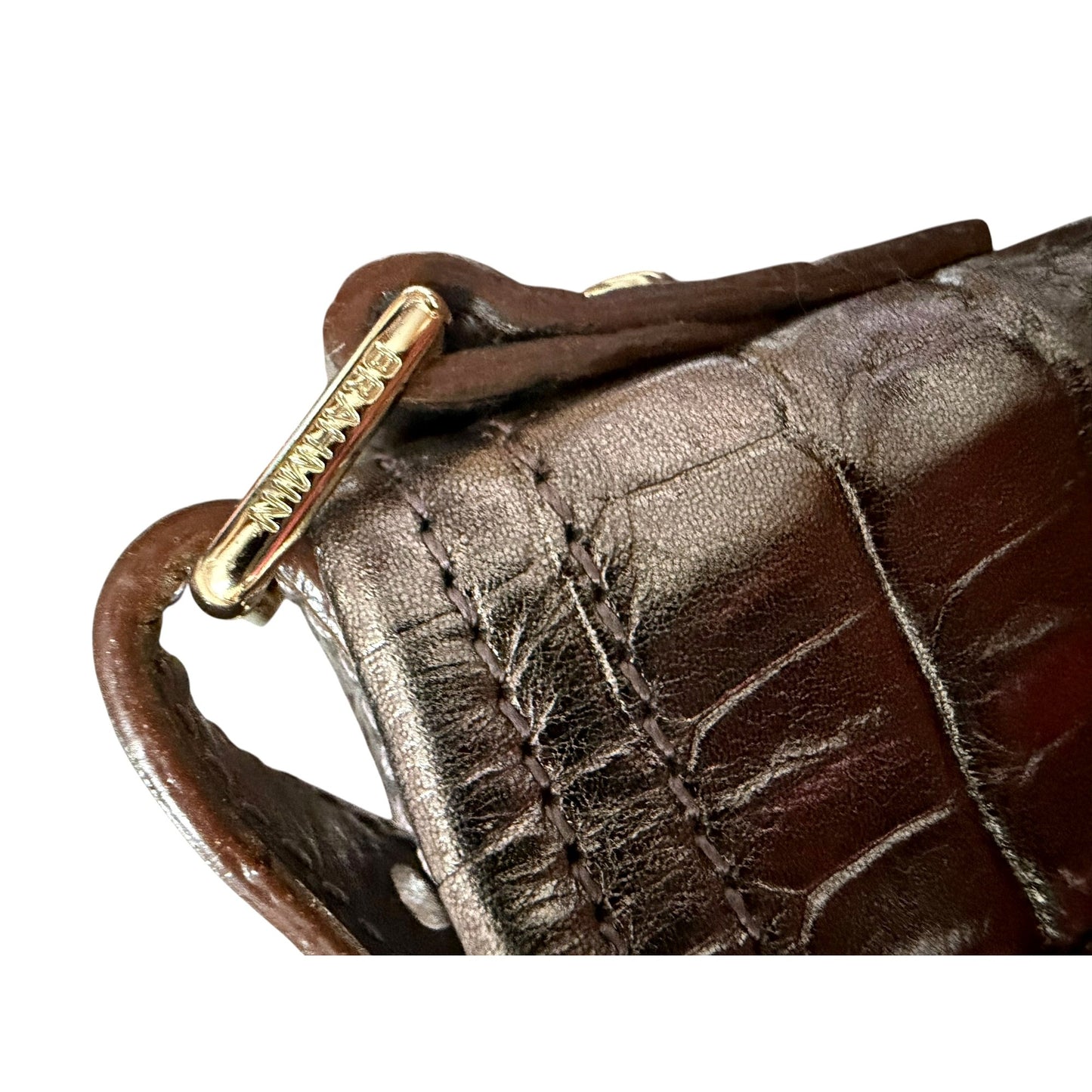 Brahmin Metallic Croc-Embossed Leather Satchel With Top Handles & Adjustable Strap