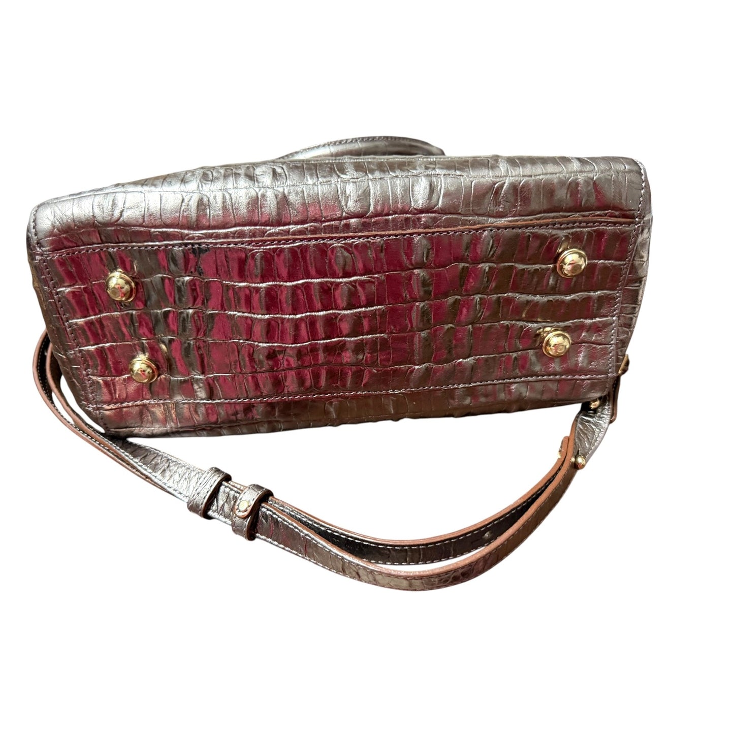 Brahmin Metallic Croc-Embossed Leather Satchel With Top Handles & Adjustable Strap