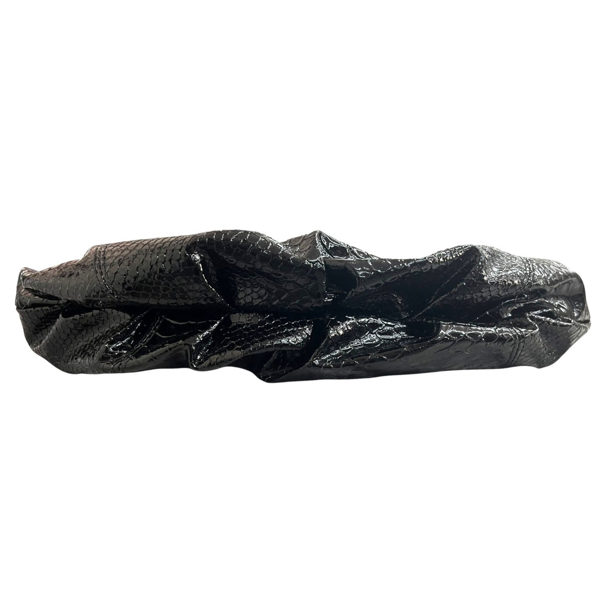 Black Faux Snakeskin Bag With Wooden & Beaded Handles