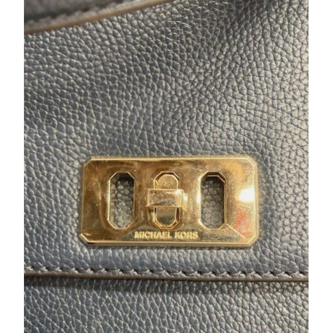 Michael Kors Navy Leather Crossbody Bag With Gold Hardware & Logo Interior