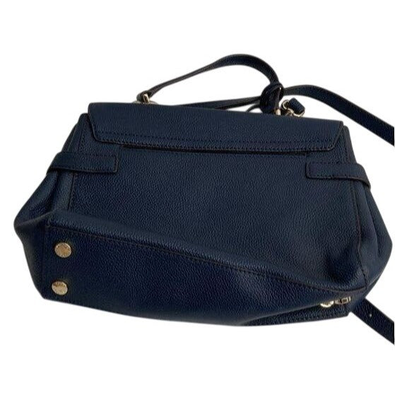 Michael Kors Navy Leather Crossbody Bag With Gold Hardware & Logo Interior