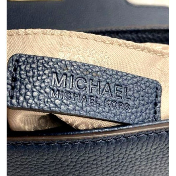 Michael Kors Navy Leather Crossbody Bag With Gold Hardware & Logo Interior