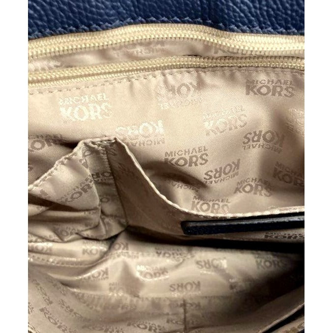 Michael Kors Navy Leather Crossbody Bag With Gold Hardware & Logo Interior