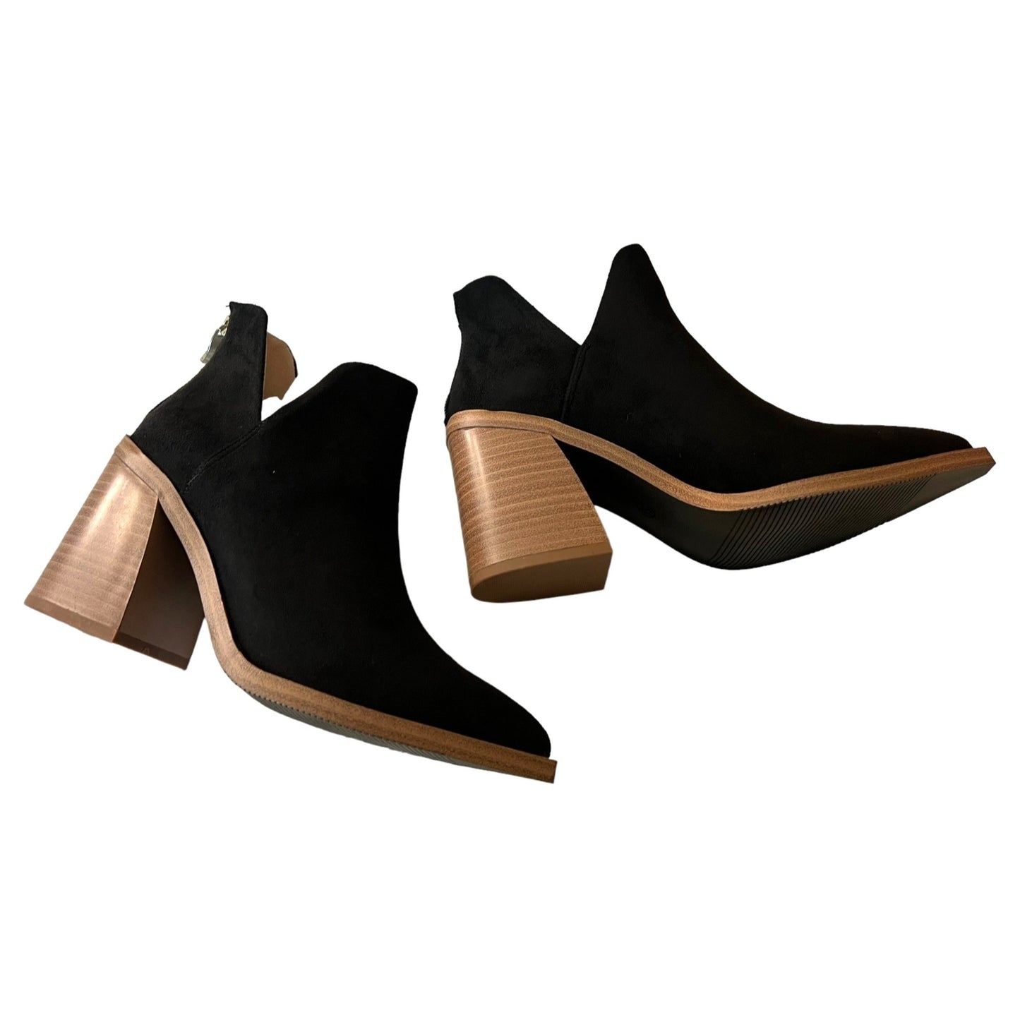 Black Suede Block Heel Ankle Boots With Back Zipper Closure - Women's Size 5.5 NWB
