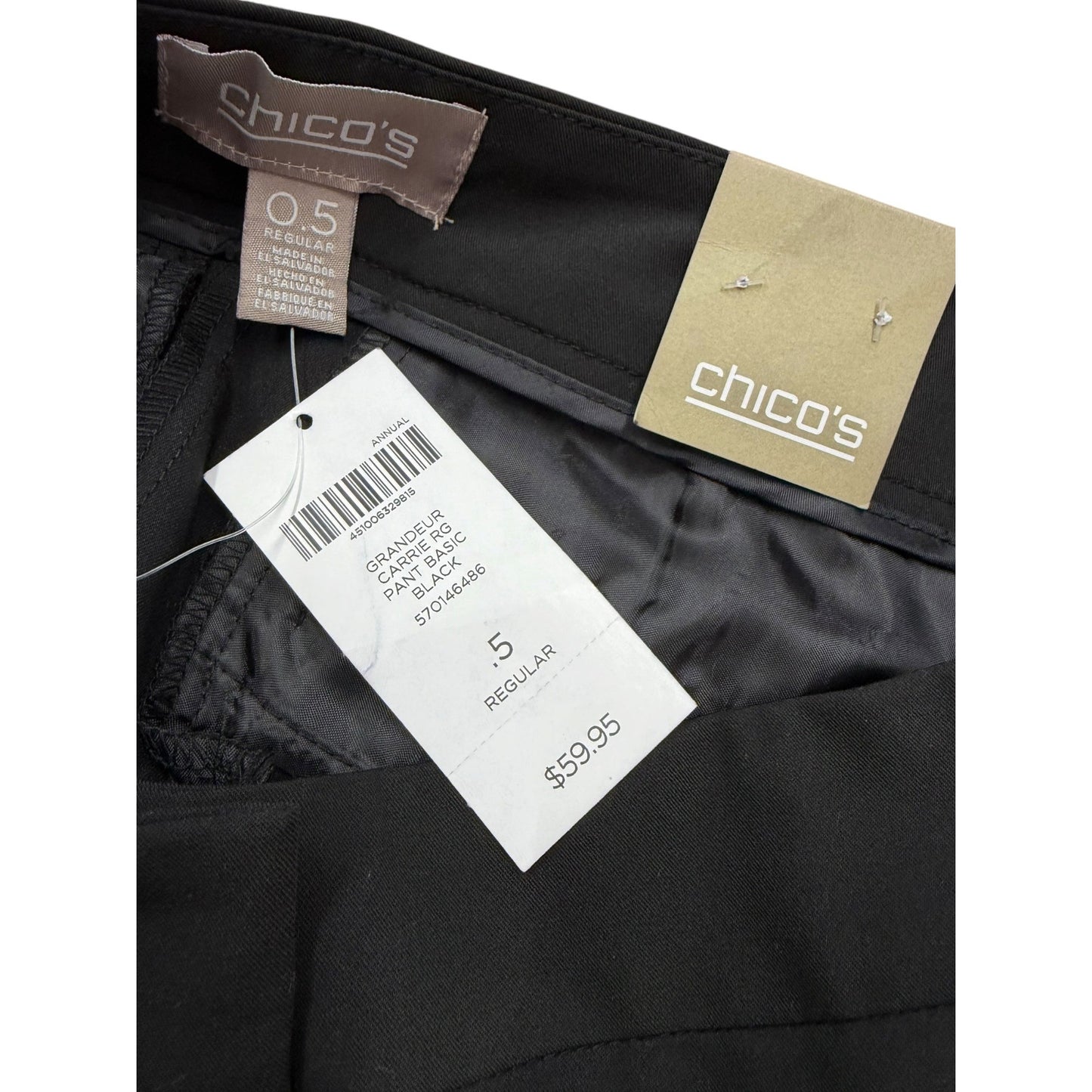 Chicos Black Slim Leg Grandeur Carrie Pants Size 0.5 Regular Polyester Blend NWT