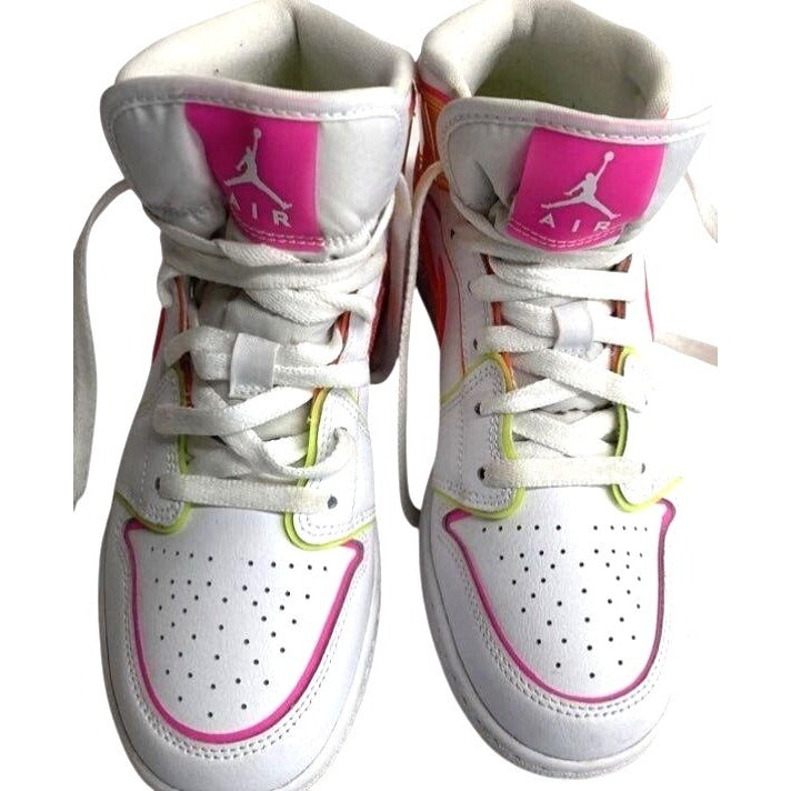 Nike Air Jordan 1 Mid SE GS White Pink Orange Sneaker 5.5Y