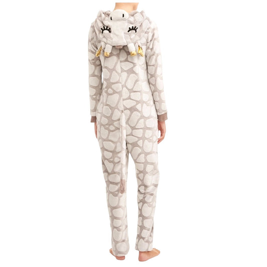 Giraffe Print Hooded Fleece Onesie Pajamas With Pockets Secret Treasures Women's XS 0-2 NWT