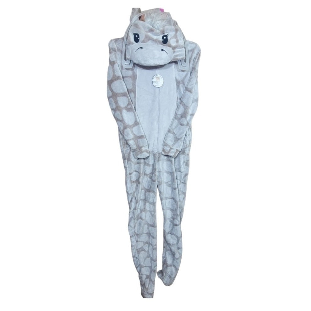 Giraffe Print Hooded Fleece Onesie Pajamas With Pockets Secret Treasures Women's XS 0-2 NWT