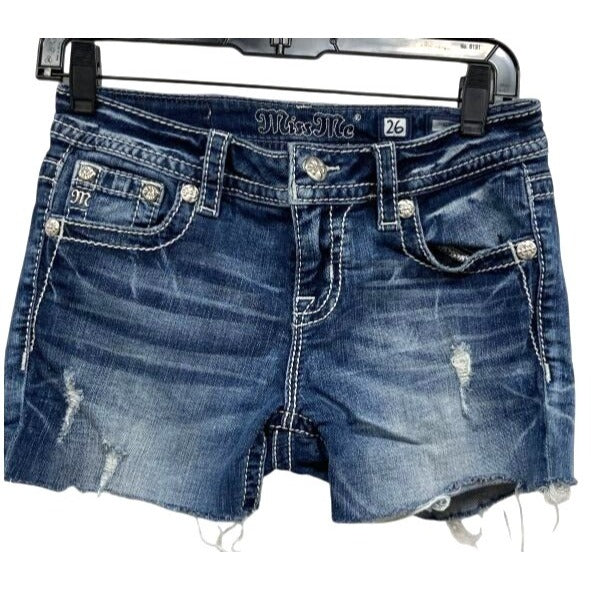 Miss Me Womens Distressed Denim Shorts With Rhinestone Embellishments Size 26