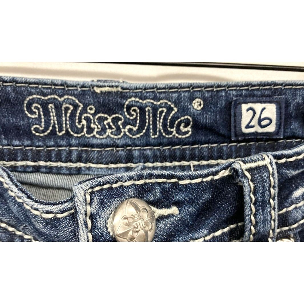 Miss Me Womens Distressed Denim Shorts With Rhinestone Embellishments Size 26