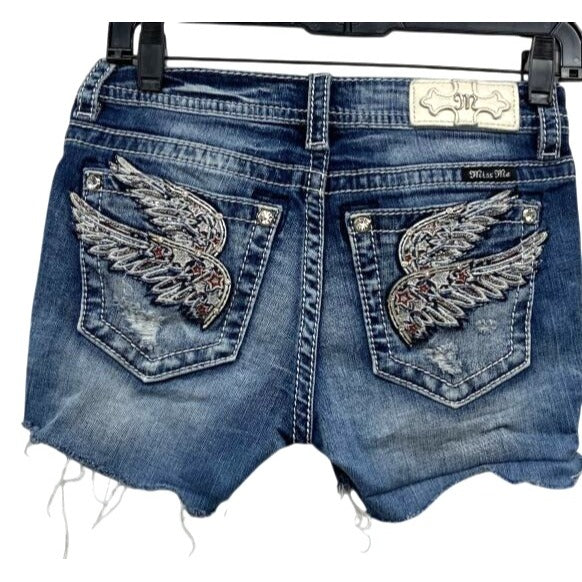 Miss Me Womens Distressed Denim Shorts With Rhinestone Embellishments Size 26