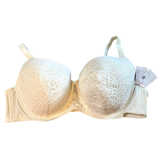 Auden Women's Lace Overlay Underwire Bra 46DD White Adjustable Straps NWT