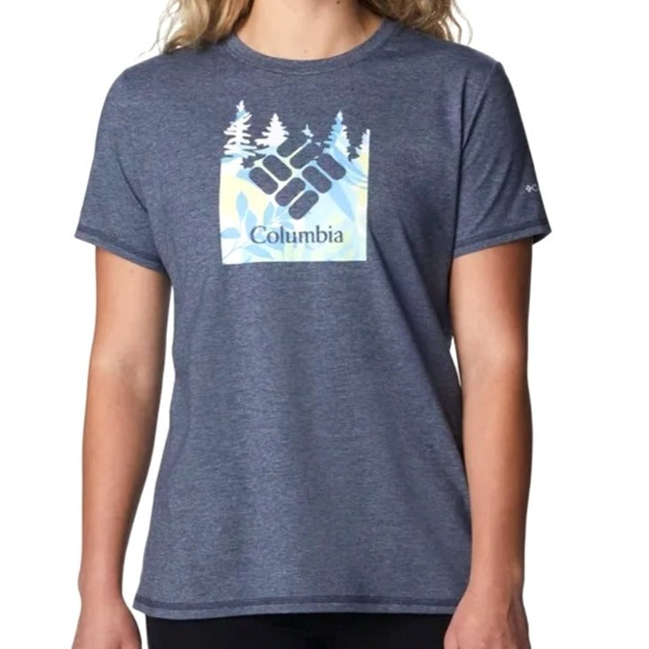 Columbia Women's Omni-Shade Graphic Tee SZ Small Navy Blue Outdoor Adventure Design