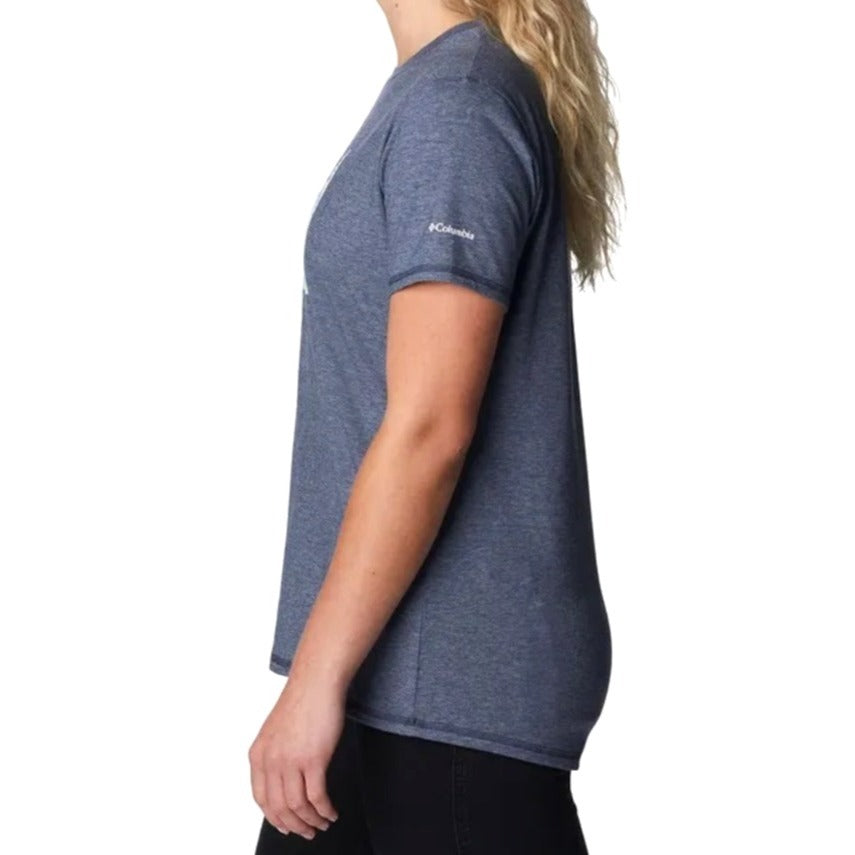 Columbia Women's Omni-Shade Graphic Tee SZ Small Navy Blue Outdoor Adventure Design