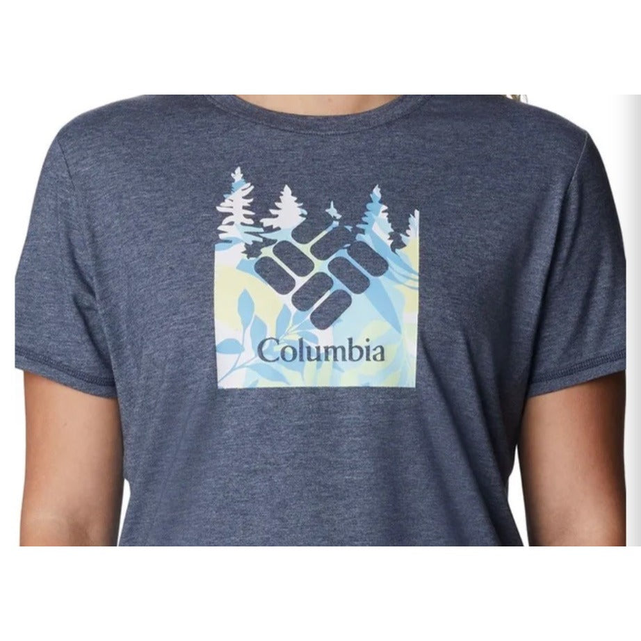 Columbia Women's Omni-Shade Graphic Tee SZ Small Navy Blue Outdoor Adventure Design