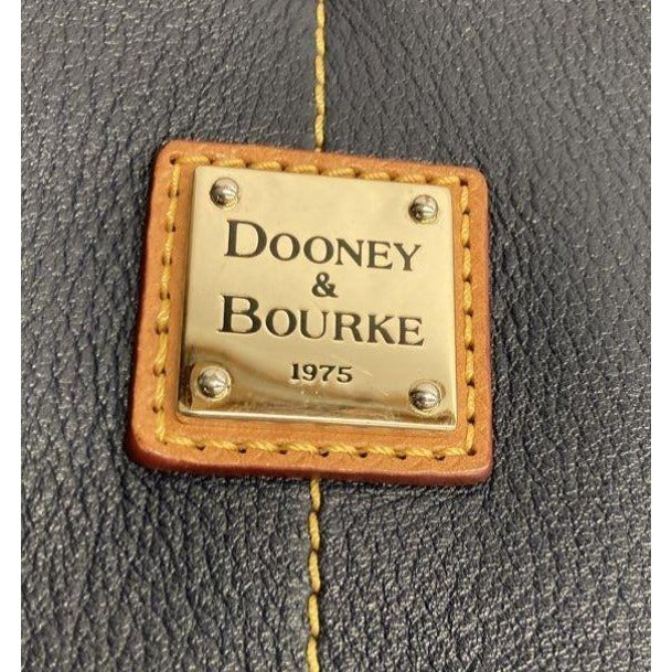 Dooney & Bourke Navy Leather Tote Bag With Tan Accents & Gold Hardware