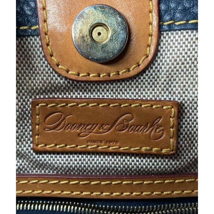 Dooney & Bourke Navy Leather Tote Bag With Tan Accents & Gold Hardware
