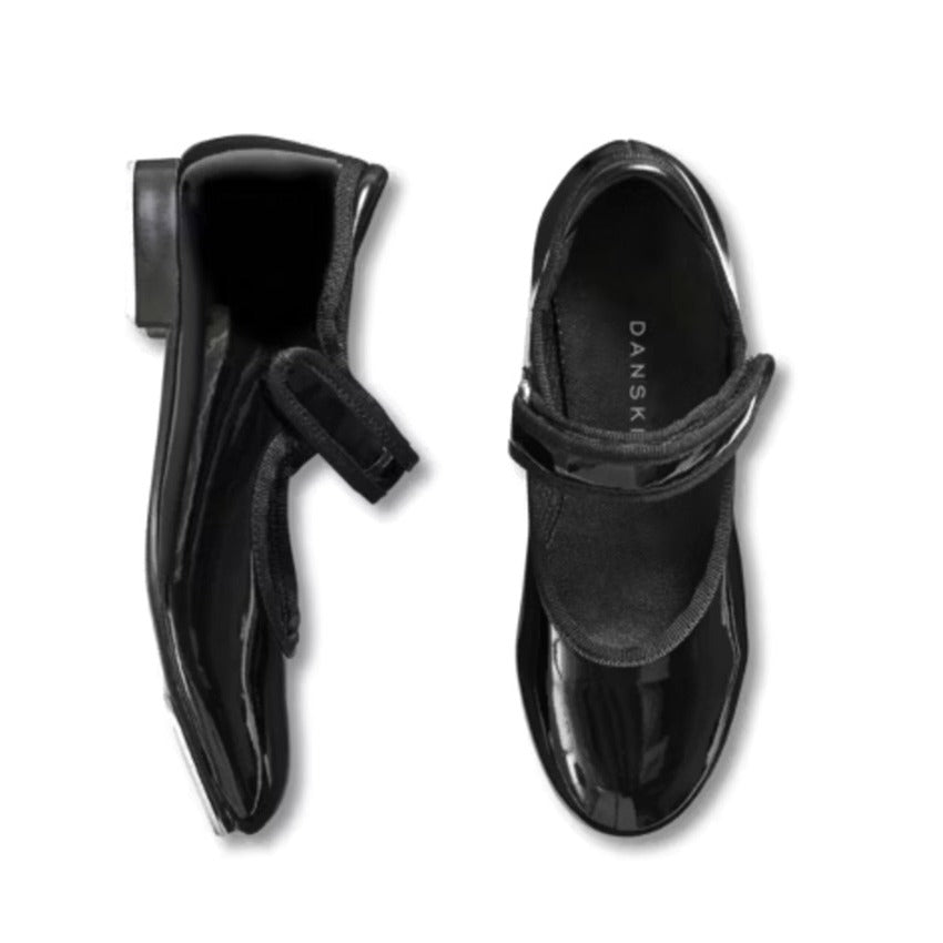 Danskin Girls Tap Dance Shoes Black Patent Leather Size 2 NWT